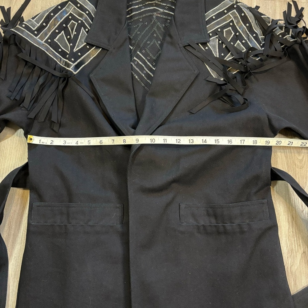 Vintage IB Diffusion Small Black Fringe Western Jacket Studded Yoke Belted 90s - Picture 11 of 15